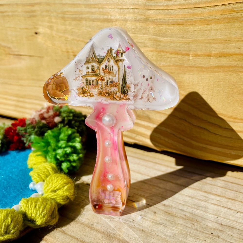 Handmade Spooky House Resin Mushroom - Picture 3 of 3